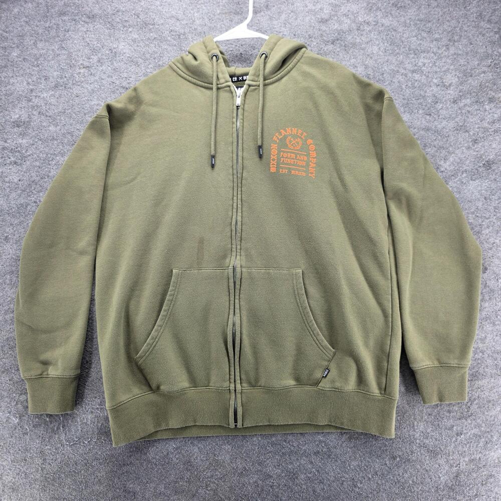 Dixxon Hoodie Mens L Green Full Zip Hooded Pockets Graphic Print Fleece